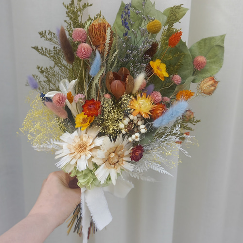 カラフル華やかスワッグ❀ブーケ ドライフラワー プリザーブドフラワー