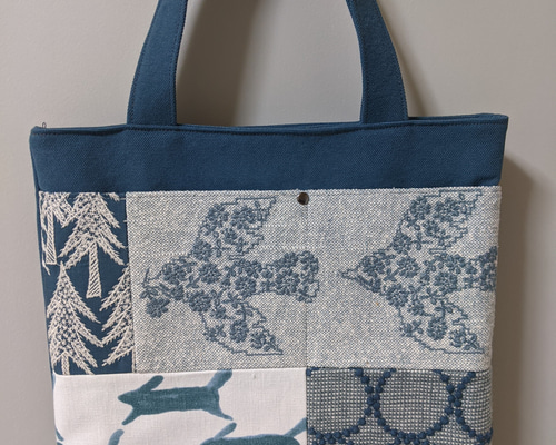 ミナペルホネン ハンドメイド両面パッチワーク　オーバル底トートバッグ ミナペルホネン海のblueBag【odyssey/blou】パッチワークトートバッグ