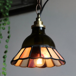 グリーン×ピンク系】ステンドグラスミニペンダントライト花型｜吊下げ