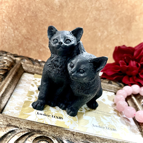 シュンガイト ツインキャット☆ ねこ 希少鉱物 アニマル猫 動物【置物