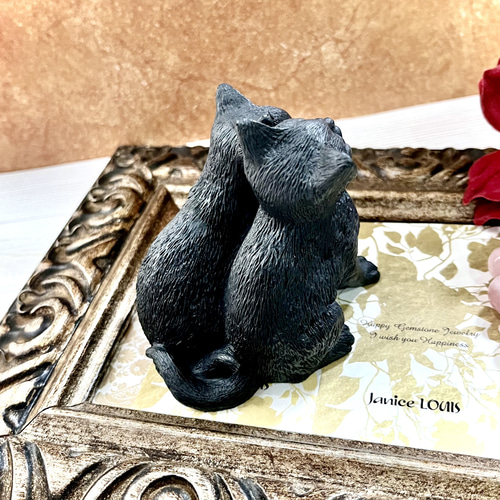 シュンガイト ツインキャット☆ ねこ 希少鉱物 アニマル猫 動物【置物