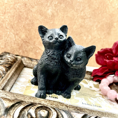 シュンガイト ツインキャット☆ ねこ 希少鉱物 アニマル猫 動物【置物