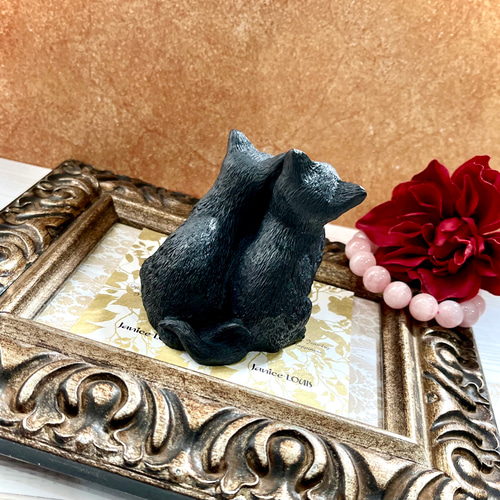 シュンガイト ツインキャット☆ ねこ 希少鉱物 アニマル猫 動物【置物