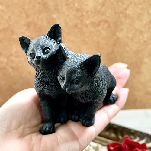 シュンガイト ツインキャット☆ ねこ 希少鉱物 アニマル猫 動物【置物