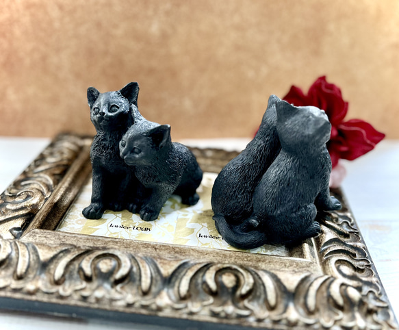 シュンガイト ツインキャット☆ ねこ 希少鉱物 アニマル猫 動物【置物