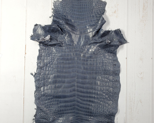 ワニ革 クロコ 半艶マット ブルーグレー No.C007625 その他素材