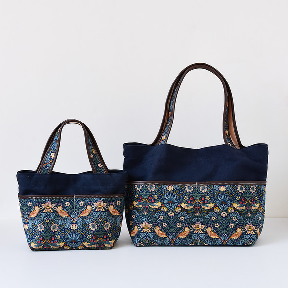 【超早割/特集掲載】 モリス ミニトート＆A4トートバッグ 「2点ペアセット」 倉敷帆布 本革 帆布 ストロベリーシーフ 1枚目の画像