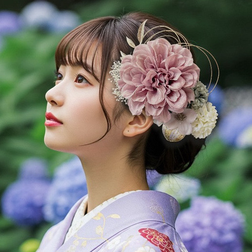 大人ダリアの髪飾り『くすみLAV』 結婚式 成人式 花嫁 和装 振袖 卒業