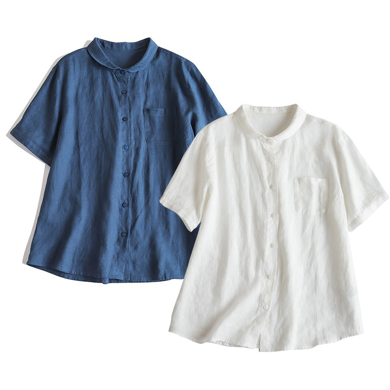 可愛い襟リネンシャツ　シンプルリネンシャツ　4色　M-Lサイズ　L615