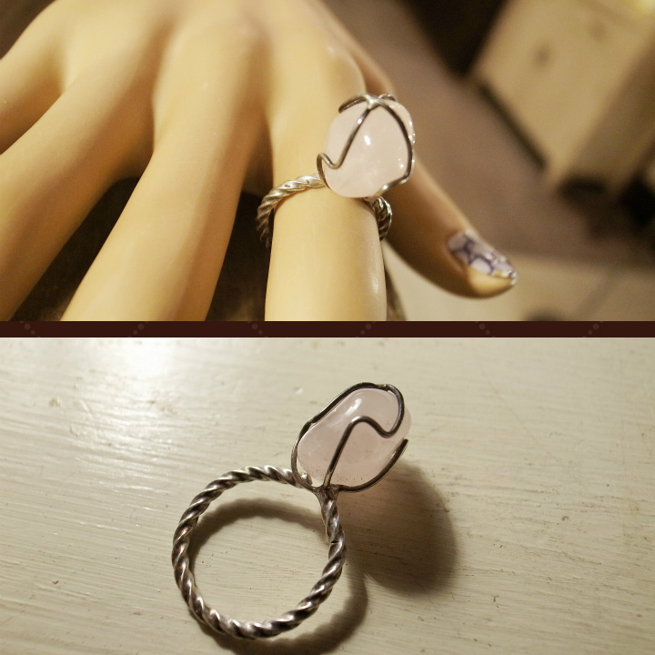 アンティークスプーンの天然石付きリメイクシルバーリングpink for レディース_0600