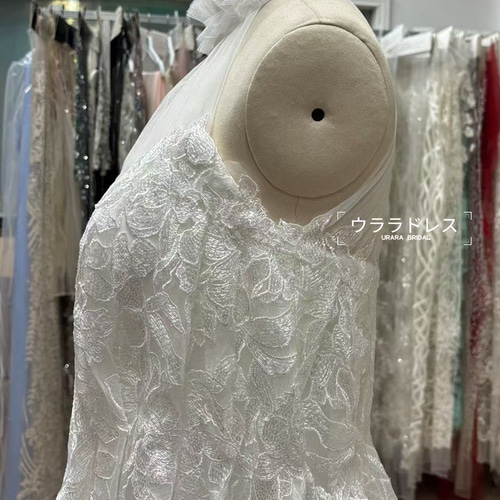 チュールネック Aライン 総レース ノースリーブ ウェディングドレス