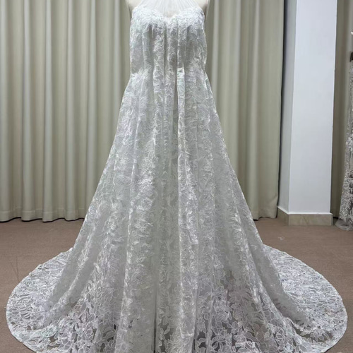 チュールネック Aライン 総レース ノースリーブ ウェディングドレス  