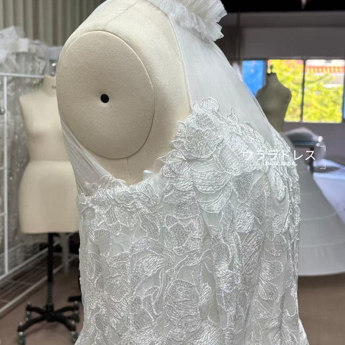 チュールネック Aライン 総レース ノースリーブ ウェディングドレス