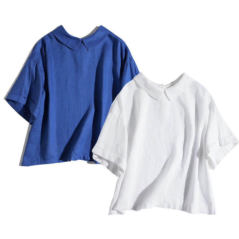 前後通用リネンシャツ　可愛い襟リネンシャツ　2色　フリーサイズ　L616