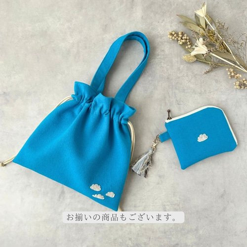 長財布が入る雲の刺繍のミニ巾着バッグ 巾着バッグ dekoyuzu 通販