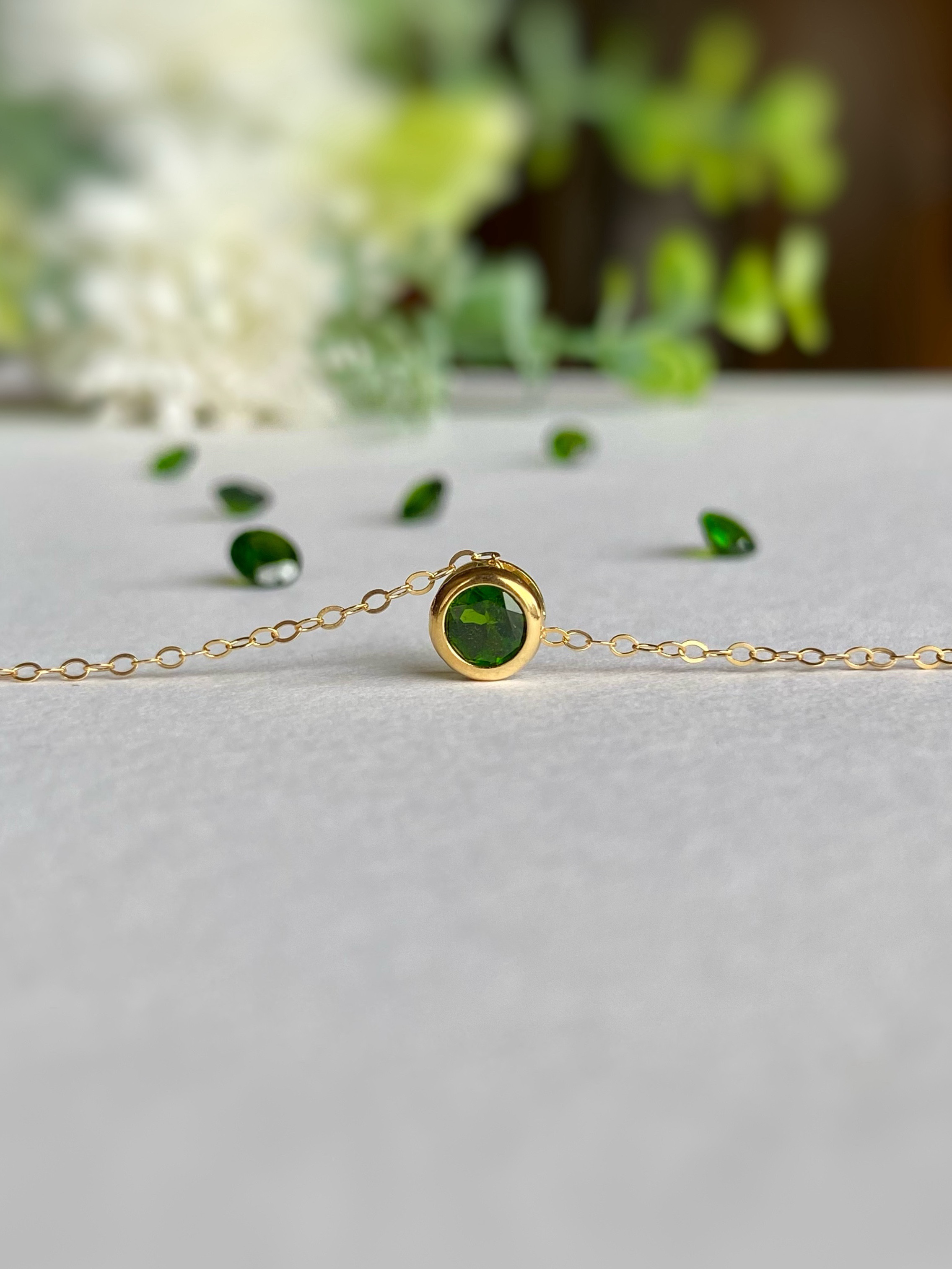 クロムダイオプサイド 5mm ベゼルネックレス 透輝石 14kgf/sv925