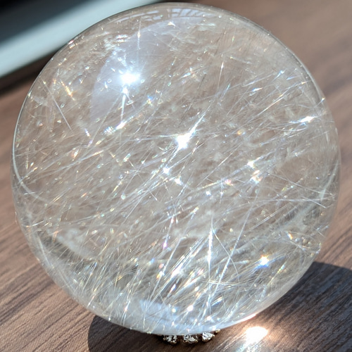 ルチルクォーツスフィア 33ミリ 最強針水晶 台座付 金銭運が爆