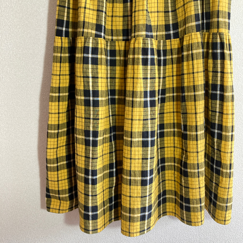 【美品】45R ウールタータンチェック ロングスカート イエロー Lサイズ 美品】45R ウールタータンチェック ロングスカート イエロー Lサイズ