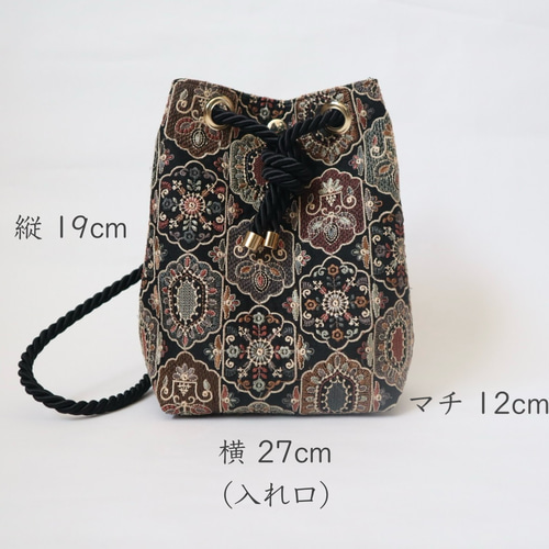 インド刺繍 巾着バッグ｜ツイード スパンコール 軽量 コンパクト 2way