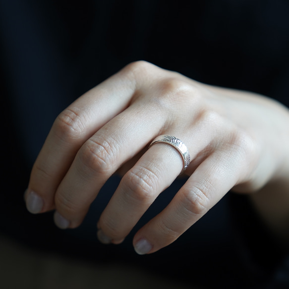 Leaf vein OPEN RING (free size)  / SV925 ≪送料無料≫ 葉っぱ 3枚目の画像