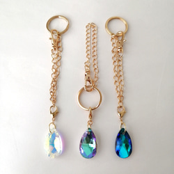 大人気【きらめく宝石雨の雫アンブレラマーカー】【キーホルダーに変更可能】　キラキラ　オーロラ　ガラス　雨　しずく　雫 11枚目の画像