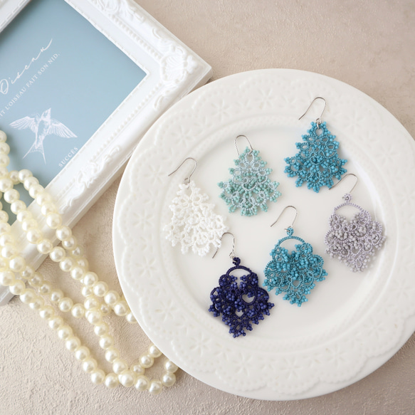 【スターターセット】タティングレースのピアス（イヤリング）２点セット 1枚目の画像