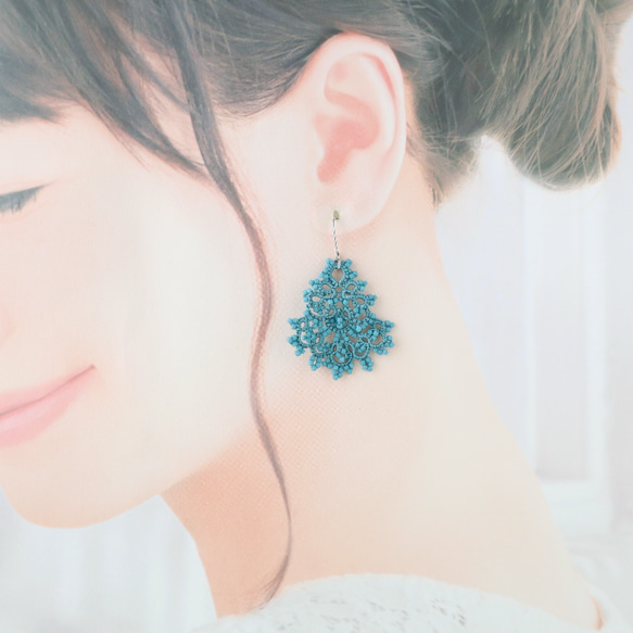 【スターターセット】タティングレースのピアス（イヤリング）２点セット 5枚目の画像