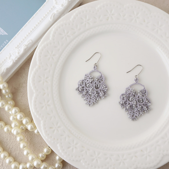 【スターターセット】タティングレースのピアス（イヤリング）２点セット 14枚目の画像