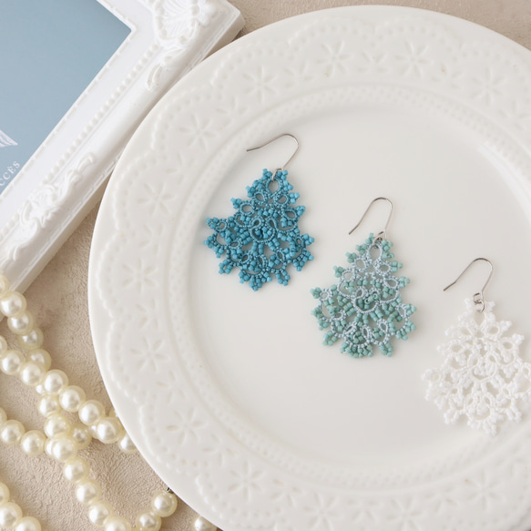 【スターターセット】タティングレースのピアス（イヤリング）２点セット 2枚目の画像