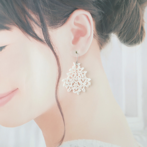 【スターターセット】タティングレースのピアス（イヤリング）２点セット 9枚目の画像