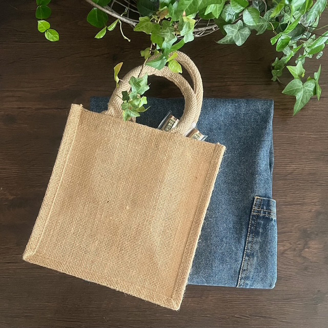 ＜SET＞特別価格 エプロン(ライトブルー)・グラス２・箸２・麻手提げ袋セット