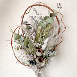 ユーカリヴィンテージドライフラワーリース ドライフラワーのリース ユーカリ ベルガムナッツ スワッグ riisi 通販