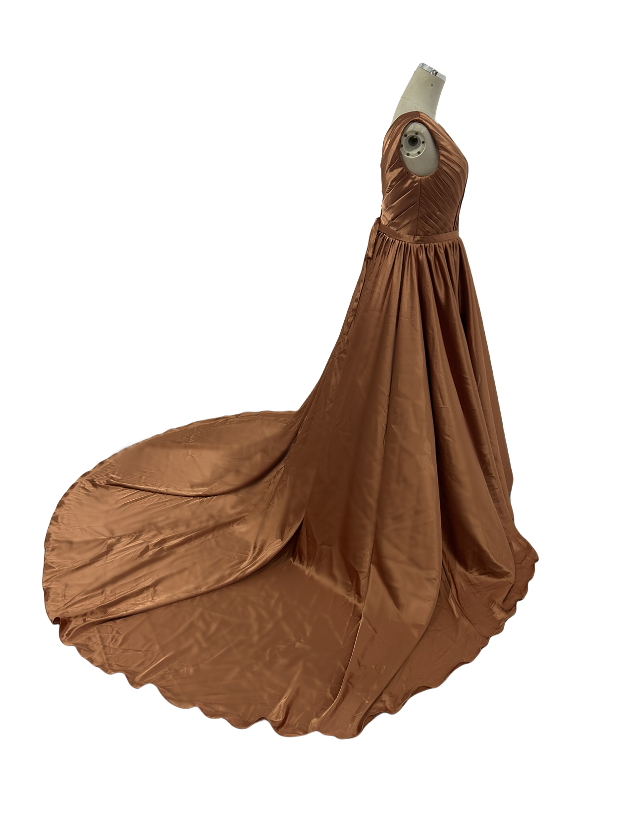 パーティードレス ノースリーブ Vネック 光沢感 滑らか テラコッタ色 スリット 前撮り 二次会