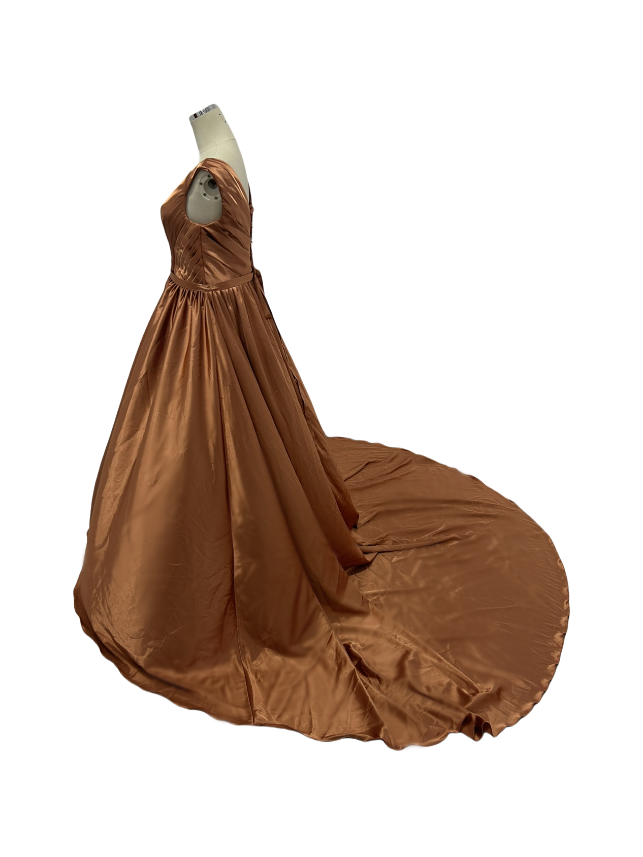 パーティードレス ノースリーブ Vネック 光沢感 滑らか テラコッタ色 スリット 前撮り 二次会