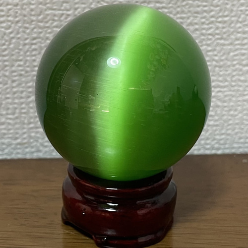 キャッツアイ 丸玉 グリーン 緑 置物 猫目石 インテリア 小物