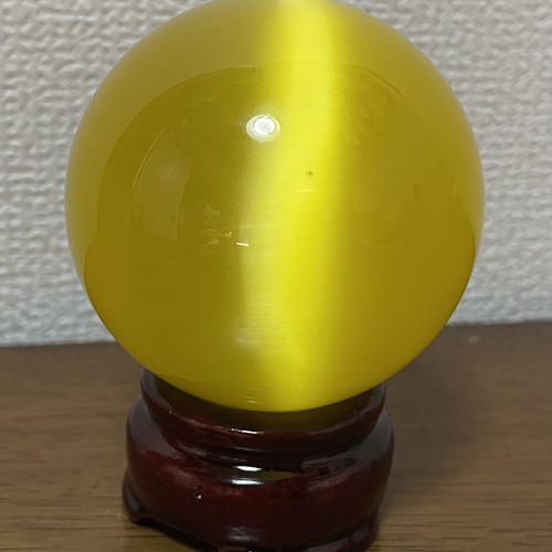キャッツアイ 丸玉 イエロー 黄 置物 猫目石 インテリア 小物