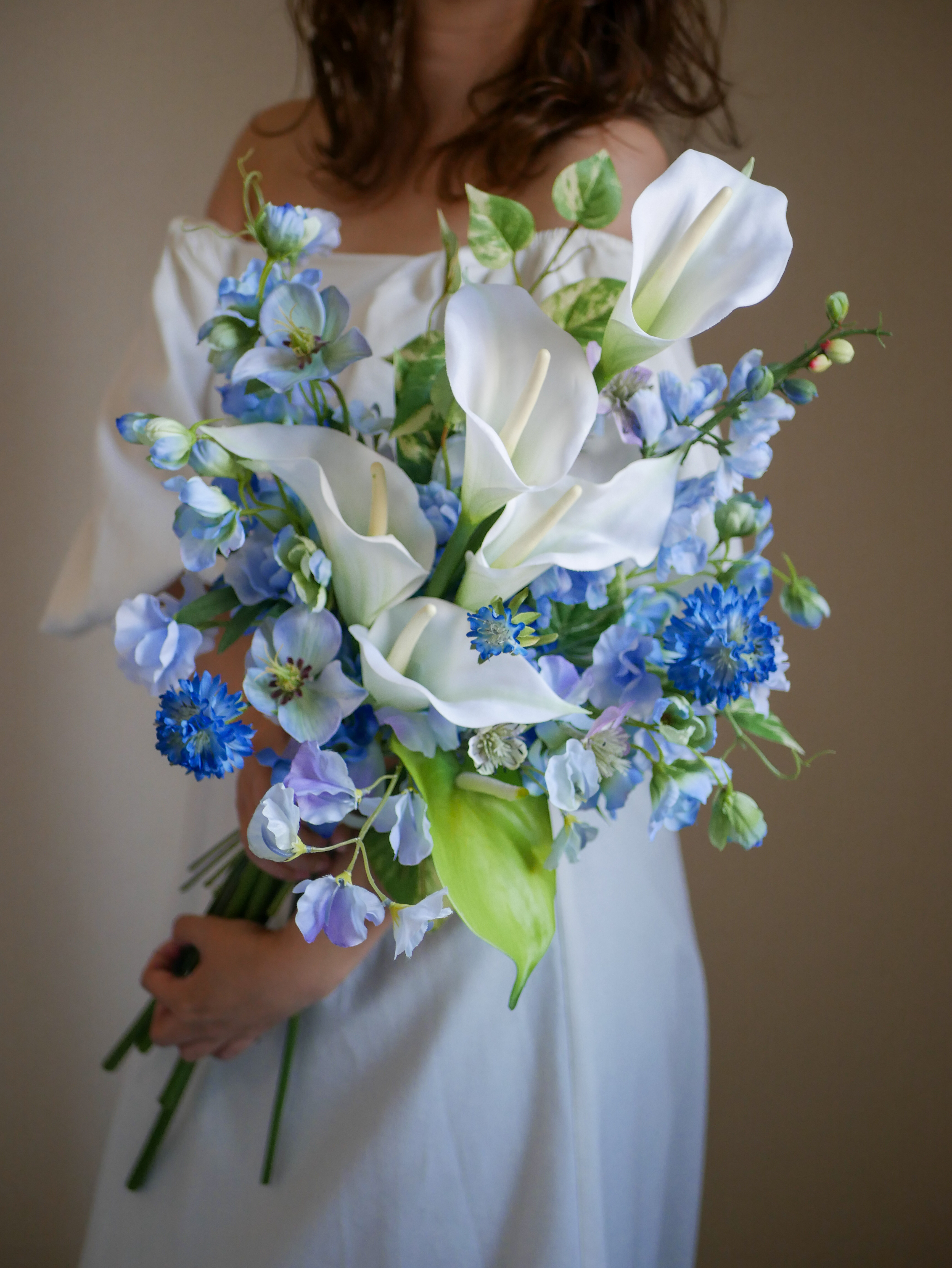 ウェディングブーケ　サマーブーケ　アームブーケ　ブルーブーケ　アーティフィシャルフラワーブーケ