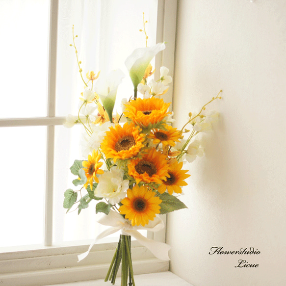 ひまわりとカラーと蘭のウェディングブーケ♡アーティフィッシャル