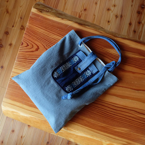 コットンリネン こぎん刺しトートバッグ大きめ【刺繍⌘こぎん刺し