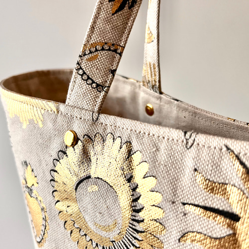 ほほえみおひさまおおきめトートバッグ mftaフランス輸入生地 太陽柄