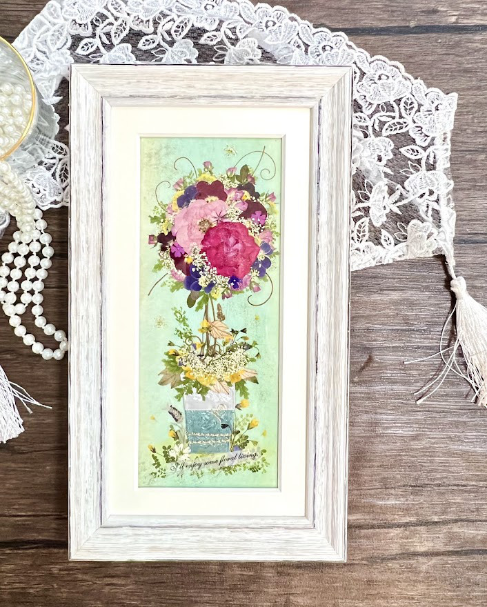 大人おしゃれなミニ薔薇トピアリー　押し花アート額 4,964円