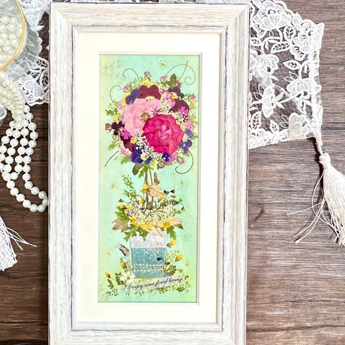 押し花アート額【タテ54cm×ヨコ45cm】 薔薇 大人おしゃれなミニ薔薇トピアリー 押し花アート額 その他インテリア