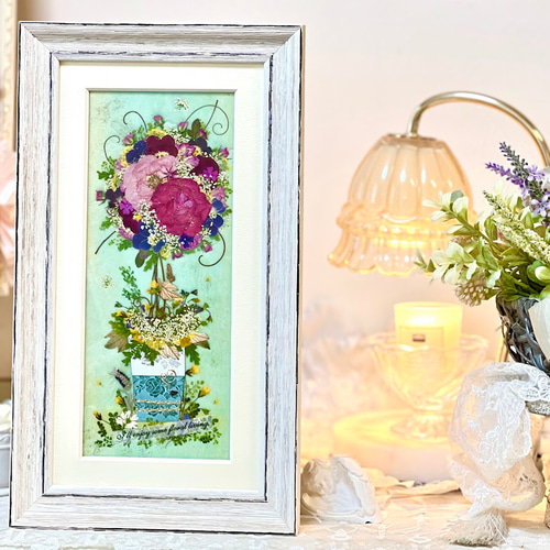 【お値引き価格】訳あり押し花アート額【タテ54cm×ヨコ45cm】　華麗な薔薇 大人おしゃれなミニ薔薇トピアリー 押し花アート額 その他インテリア