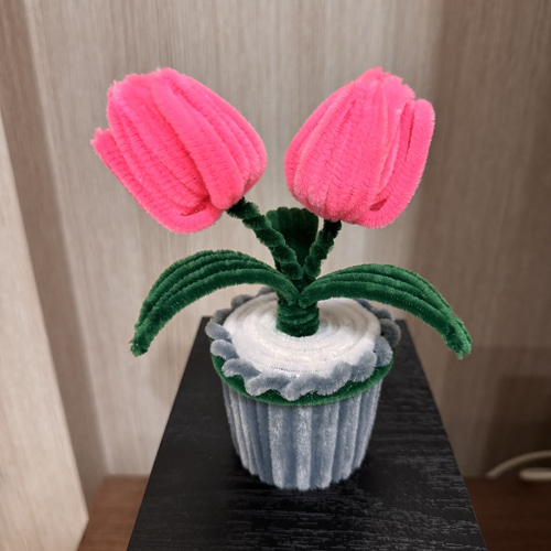 モールフラワー 可愛いチューリップの鉢植え ハンドメイド 枯れない花