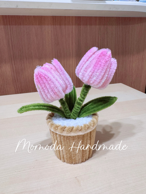 モールフラワー 可愛いチューリップの鉢植え ハンドメイド 枯れない花