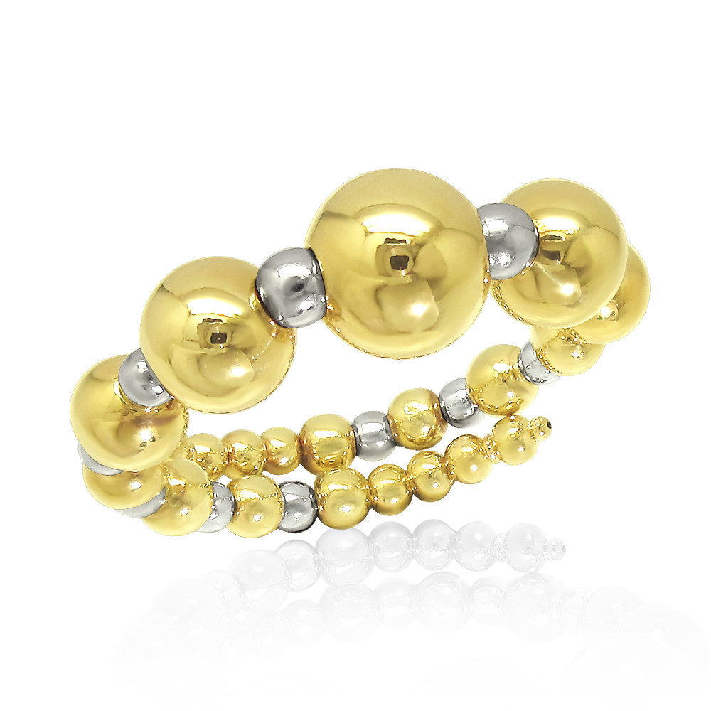 【在庫1点あり】K18イエローゴールド ＆ ホワイトゴールド 丸くてかわいい 形状記憶ワイヤー の フリーサイズ リング