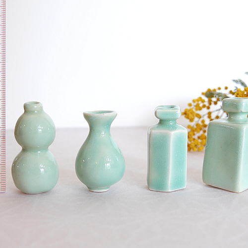 【じいちゃんのコレクション】青緑色 陶器 花瓶 象の持ち手付き 陶器 小さな 花瓶 澄空色 単品①】小さい ミニチュア 高さ4.6