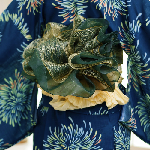 美品　セパレートタイプ　浴衣　帯セット　花火柄 3点セット 花火柄セパレート2WAY浴衣セット[品番：ADEW0004920