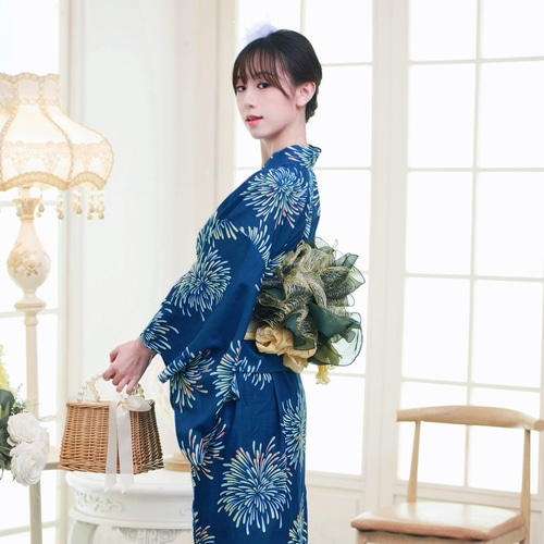 翌日発送】セパレート浴衣&しわ兵児帯セット 2Way 花火柄 かわいい