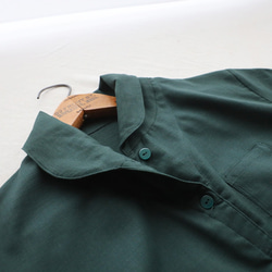 ⁂ラスト１　冬ＳＡＬＥ　上質ギマ擬麻コットン　丸襟　ロング　シャツ　背中ダーツ　ゆったり　着丈長めダークグリーンR14A 12枚目の画像